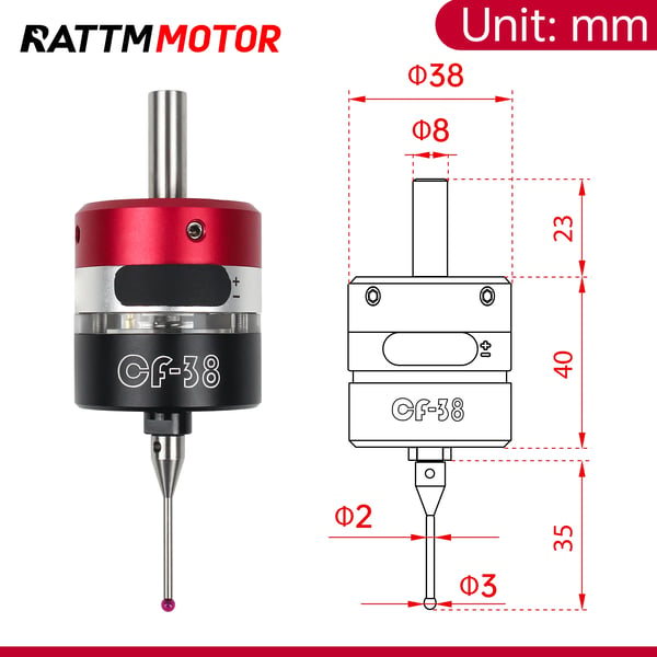 CNC Kantsøger, Positioneringsnøjagtighed ≯0.005, Sikkerhedsslag ±20° (X.Y), Z Retning +2.5mm, Udløbslevetid ≮3 Million, Modelnummer CF-38
