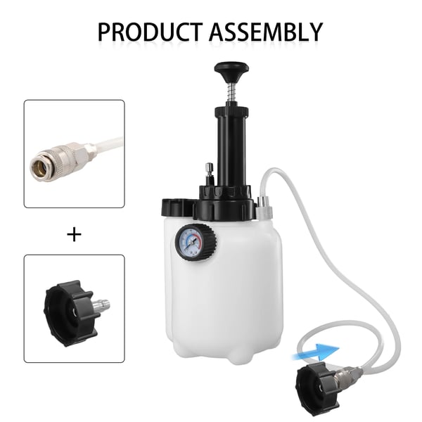 Manuel Bremse Bleeder Kit, 3 liter kapacitet, 1 liter sugetank, kompatibel med europæiske biler, standardadapter E20, 1000 ml opsamlingsflaske