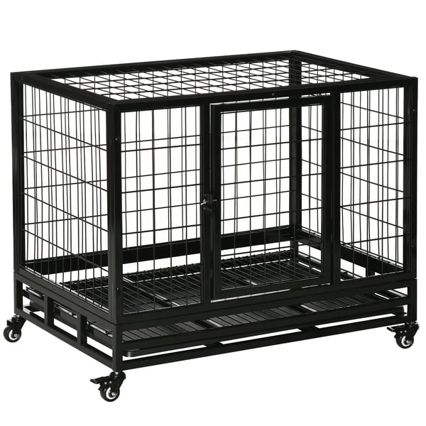Hundbur, Metallkonstruktion, Mobilitetsfunktioner, 92x62x75 cm, Svart