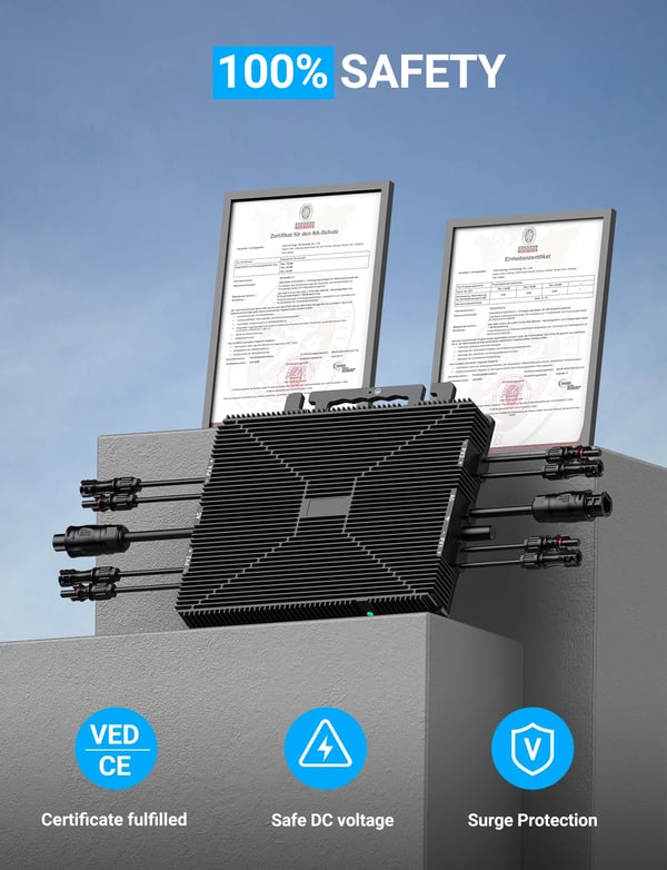 Solmikroinverter, WiFi-overvågning, Justerbar udgang,25V-55V, 220-240V, 1600W-AC kabel
