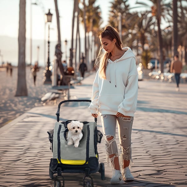 Pet Travel Cart, 2-i-1 Bilsæde, Sammenklappeligt Design,S, Grå