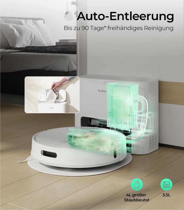 Robotstøvsuger, 4000Pa sugeevne, 4L støvposekapacitet, Li-ion batteri 3200mAh, dimensioner 400x400x350mm, USLAM Air 6.0 & LiDAR navigation