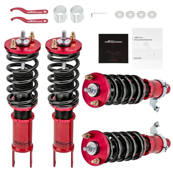 Coilovers, Justerbar højde 1-3 tommer, Længde 65 cm, Bredde 53 cm, Højde 23 cm, Vægt 21 kg