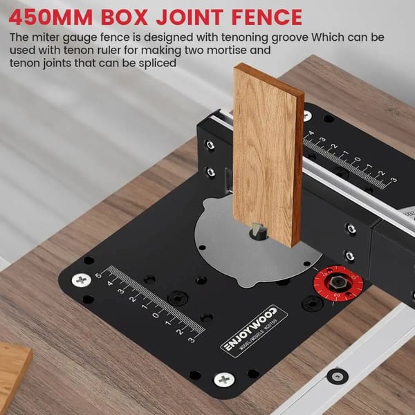 "Miter Gauge, Længde 450mm, Slot Størrelse 3/4"" Bredde, Skruestørrelse 6mm, Aluminium og Plast Konstruktion, Kompatibel med Forskellige Save"