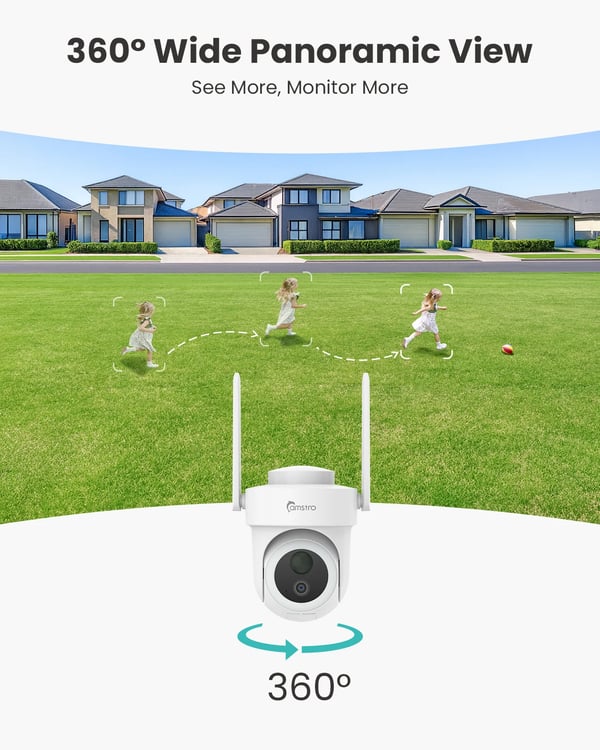 Trådløs solenergi IP-kamera, 8MP opløsning, dual band WiFi (2.4G/5.8G), 360° panoramisk udsigt, dual lysdesign, IP66 vandtæt rating