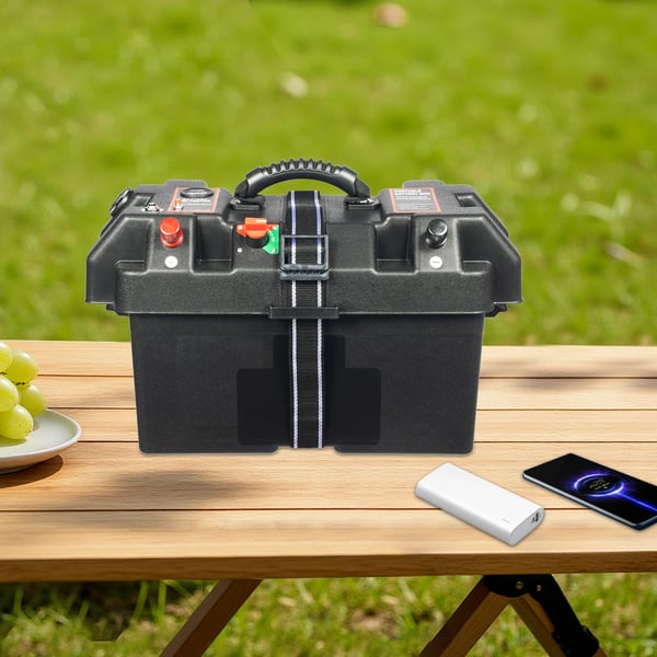 Batteriboks, Bærbart Design, LED Spændingsdisplay,sort