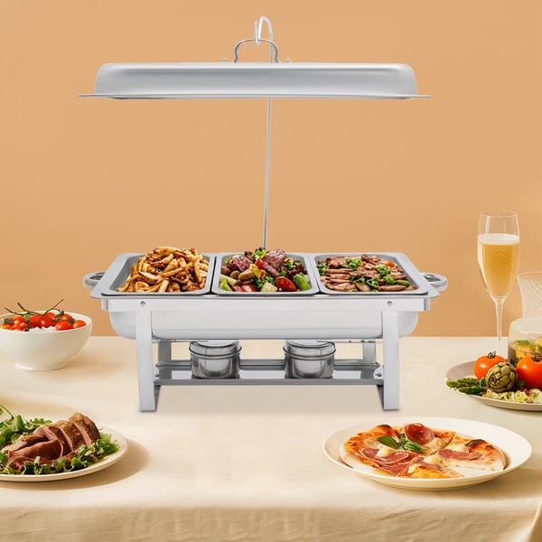 Madvarmer Chafing Dish, 3 Rustfrit Stål Brændstofpander, Ideel til Catering,Sølv