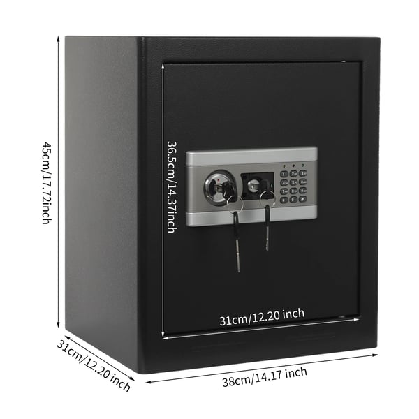 Turvalaatikko, 43 litran tilavuus, seinäasennettava/vapaasti seisova, kaksoislukitus, hiiliteräsmateriaali, 4 mm oven paksuus
