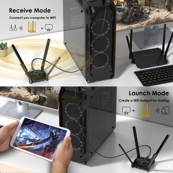 WAVLINK USB WiFi-adapter, AX5400 Tri-Band 2.4/5/6GHz, 4 højtydende antenner,2,4 5 6GHz