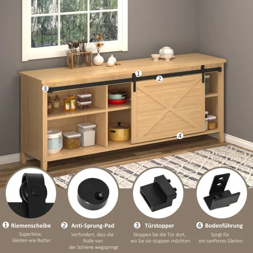 Skjutdörrsbeslag, Kolfiberstålmaterial, 200 x 0,6 x 18 cm Dimensioner, Maximal belastning 20 kg, Dörrbredd 100 cm Kompatibilitet, Dörrtjocklek 35-45 mm Kompatibilitet