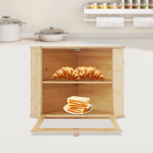Brödlåda, 2-våningsdesign, bambukonstruktion, Ljus kaffe