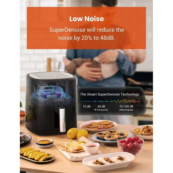Smart Air Fryer, 5L Kapacitet, Touchscreen Kontrol,EU, T22 Air Fryer Sort