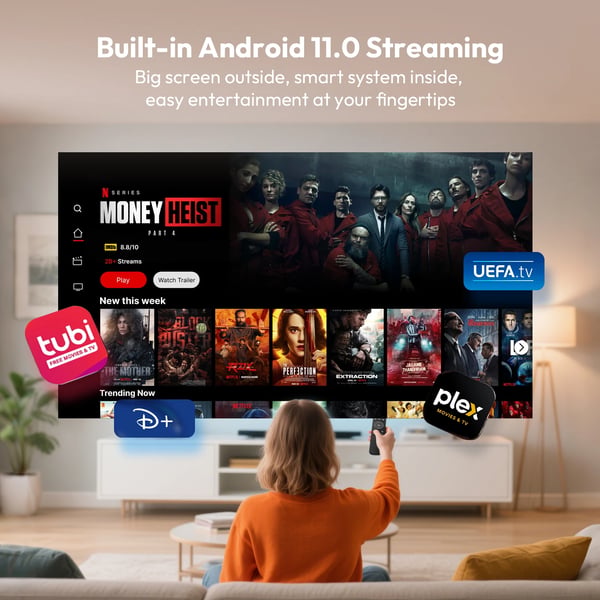 Projektor, 12000 Lumen, 4K Kompatibilitet, Wi-Fi 6 og Bluetooth 5.0