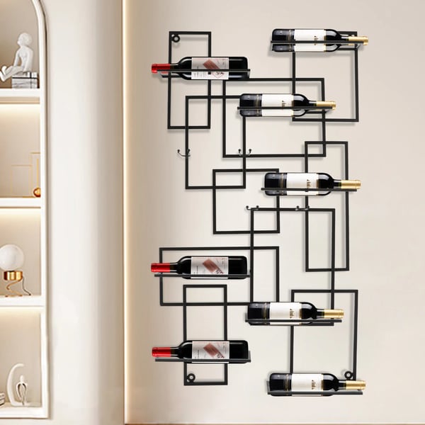 Vægmonteret Vinreol, Moderne Design, Nem Installation,sort