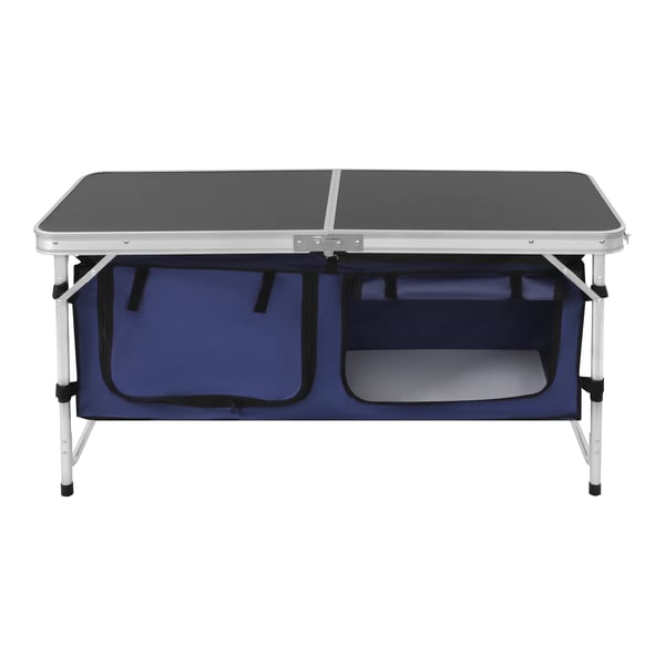 Foldbart Campingbord, Justerbar Højde, Letvægtsdesign,Sort Blå Sølv