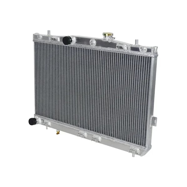 Radiator, legering aluminium, kerne størrelse 375mm x 670mm x 26mm, samlet størrelse 520mm x 710mm x 88mm, indløb størrelse 34mm, udløb størrelse 34mm