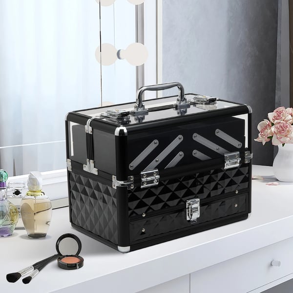 Makeup Organizer, Ingeniørtræ, Metal, 15,7" L x 11,8" B x 10,6" H, Flere niveauer, Nem at samle