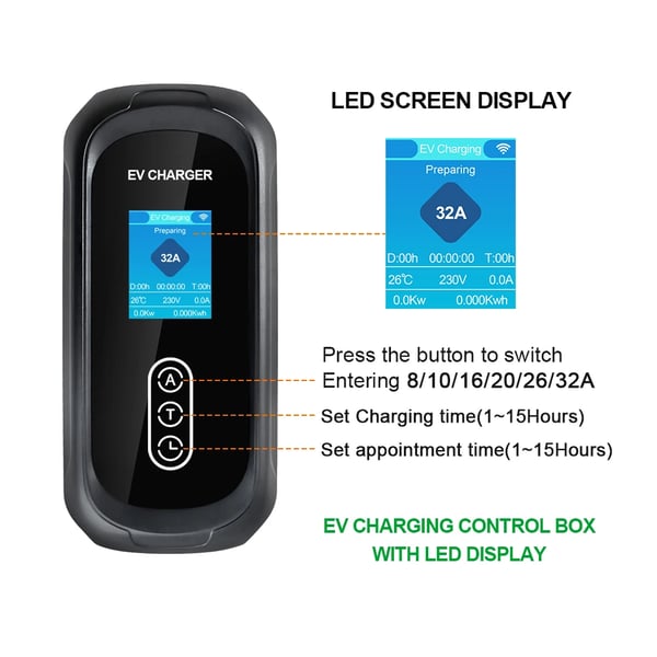 Elbiloplader, 11KW Maksimal Effekt, Smart App Kontrol,TYPE2, 11KW Med APP