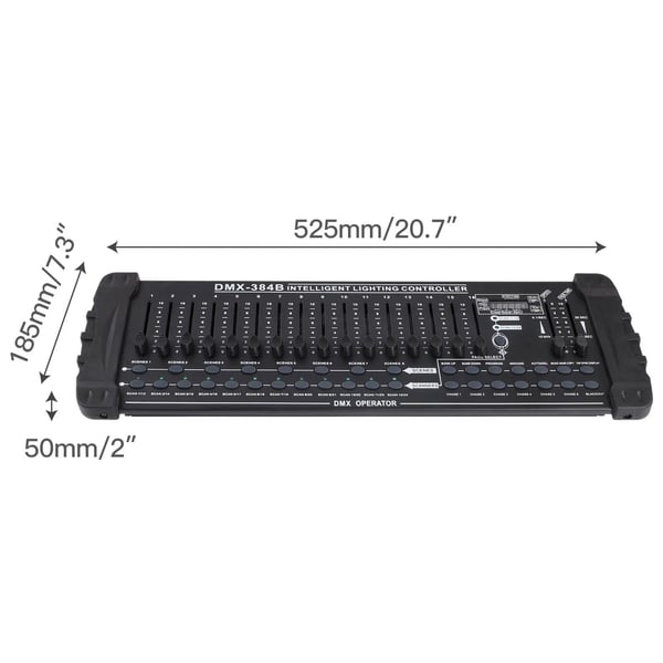 Lyscontroller, 384 kanaler, 24 armaturkontrol, DMX512-standard, indbygget mikrofon, certificeret til sikkerhedsstandarder