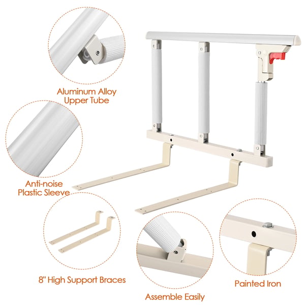 Ældre Sengestolpe, Metal Konstruktion, 69 x 40 cm Dimensioner, Foldbart Design, Anti-Fald Funktion, Understøtter Op Til 100 kg