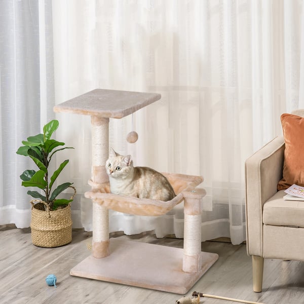 Kattens Kradsetræ, Holdbart Træ, Kompakt Multi-Niveau Design,Beige