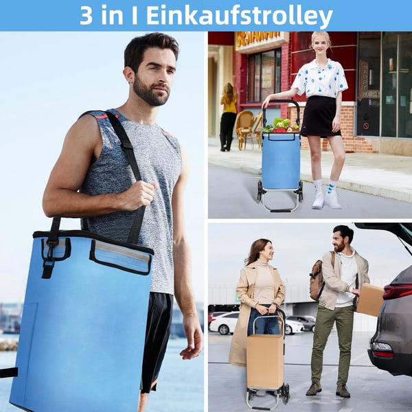 Inköpskorg, Triangulära Hjul, Fällbar Design,Blå