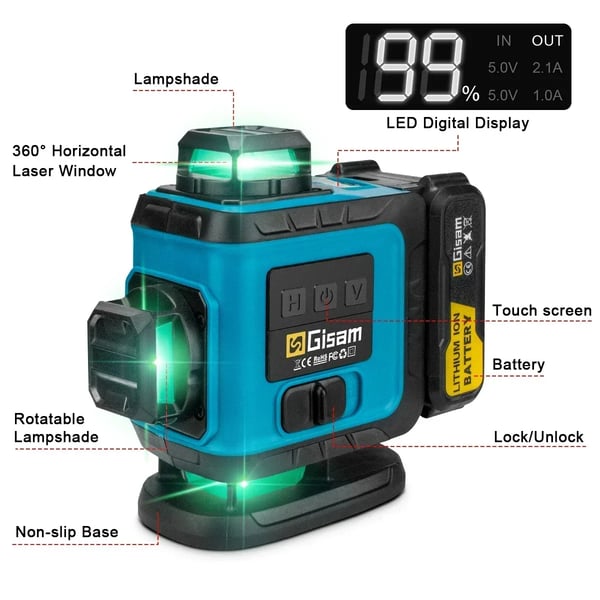 Laser Niveau, 16 Linjer, Automatisk Selv-Niveauering,Med stativ