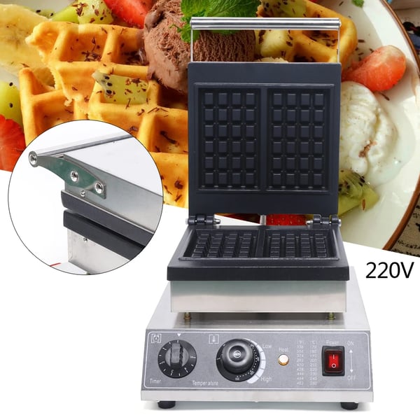 Elektrisk Vaffeljern, 2000W Effekt, Justerbar Temperatur og Timer,2