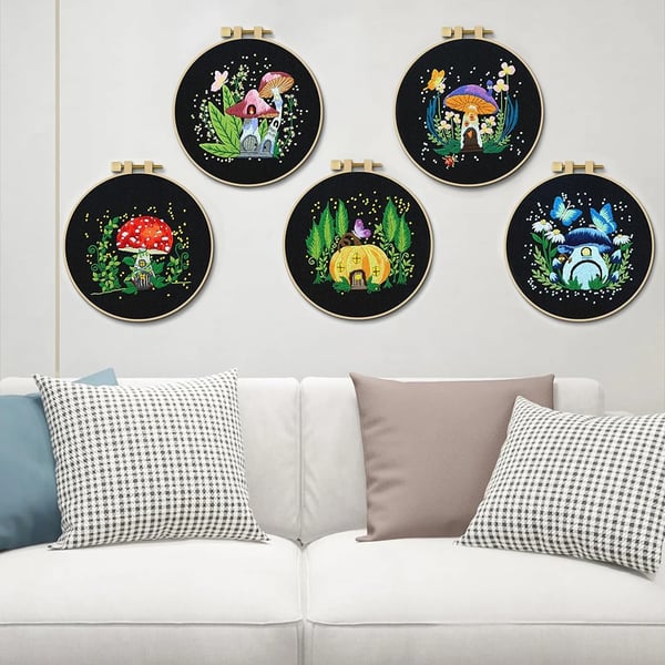 DIY Broderikit, Svampe Design, 20 cm Broderistørrelse, Færdig Håndværk,sæt