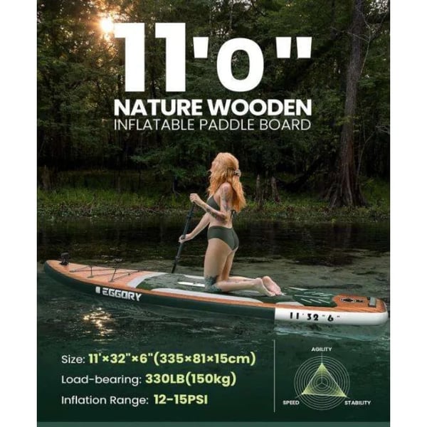 Stand Up Paddleboard, Uppblåsbar, Hållbart PVC-material,Träådring