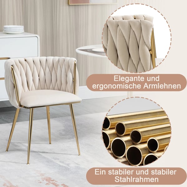 Matstol, Sammetstyg, Elegant Design,Elfenben - Sammet - Skum