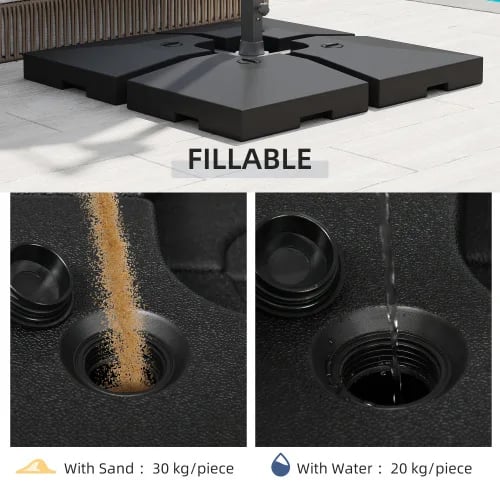 Paraplyholder, HDPE Plastik, Dimensioner L51 x B51 x H12 cm, Vægt 2,4 kg, Kapacitet 30 kg (sand), Kompatibilitet Standard Paraplystænger
