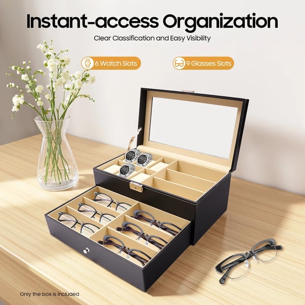 Smykkeorganisator, Holder 6 Ur, Holder 9 Solbriller,sort