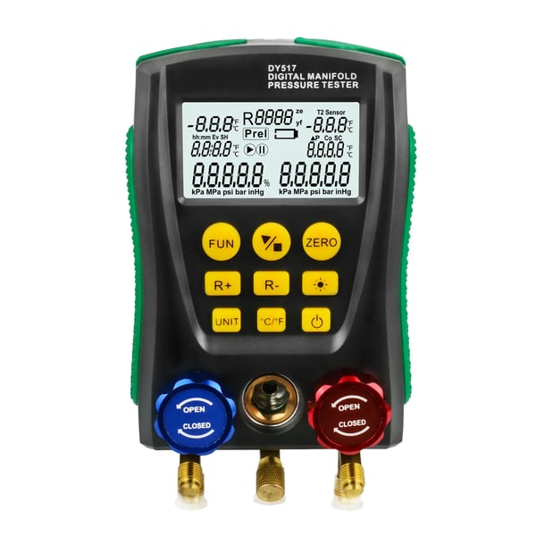 Kylteknik Digital Manifold Mätare, 1,5 meter slanglängd, Dubbel trycktestkapacitet, Mäter temperaturer i Celsius och Fahrenheit