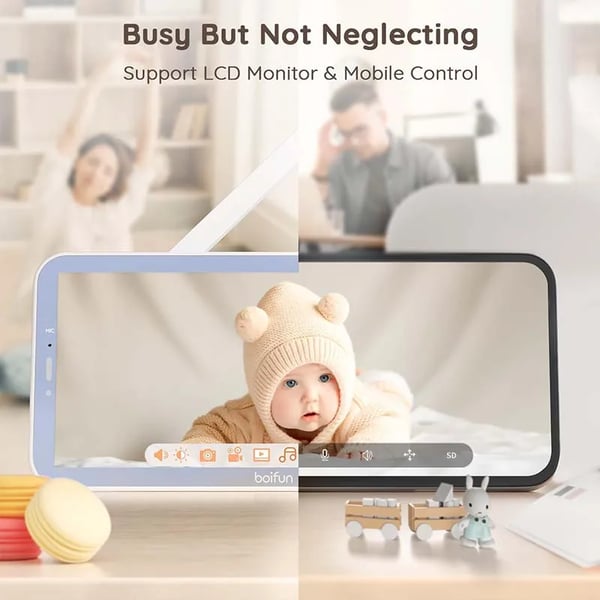 Baby Monitor, HD 1080P, 5 Tommer Skærm, Trådløs Kommunikation, 128 GB Lager, Bevægelsesdetektion