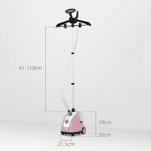Vertikal Dampjern, 1800W Effekt, 1,4L Tankkapacitet, 30 g/min Dampflow, Justerbar Stang 41-110 cm, Slangens Længde 1,4 m