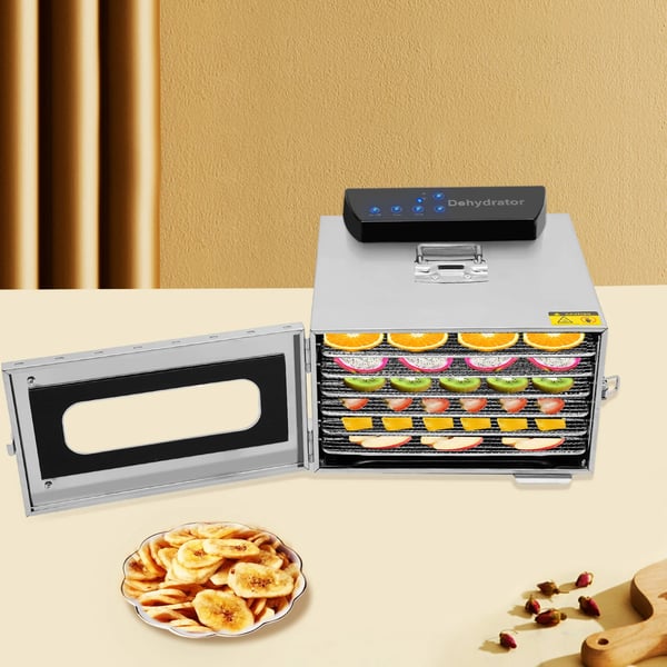 Maddehydrator, 6 lag, Justerbar temperaturkontrol,Sølv
