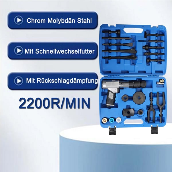 Pneumatisk Hammer Kit, Krom-vanadium Stål, Hammerhoved Diameter 25 mm, Rund Skaft Diameter 10 mm, Slagadapter Drive 1/2"