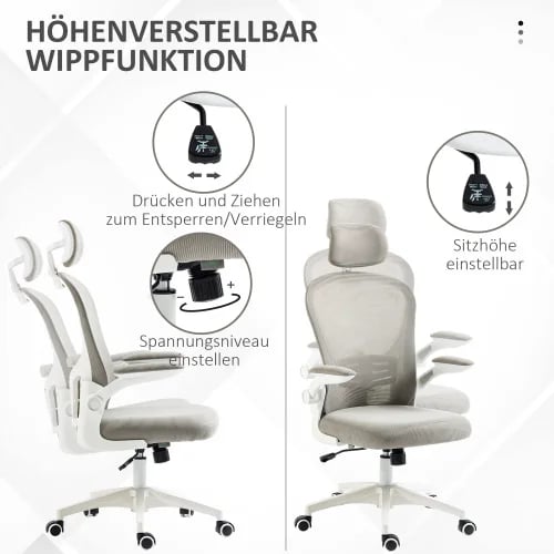 Kontorsstol, Justerbar Höjd 40-50 cm, Belastningskapacitet 120 kg, 4D Ryggstöd, Andningsbart Nätmaterial, Inkluderar Montering