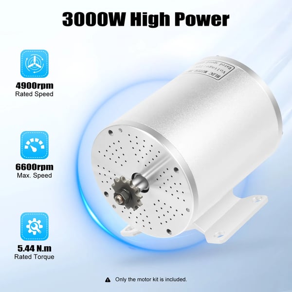 Borstrlös Motor Kit, 3000W Effekt, 3-Hastighetskontroll,Silver