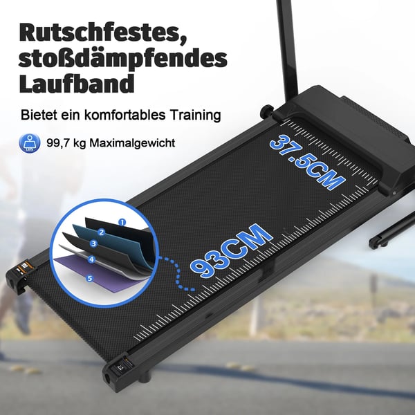 Löparband, 2,5 HK Motor, Fällbar Elektrisk Träningsutrustning med LCD App Kontroll