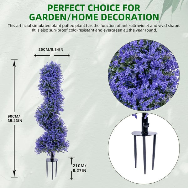 Kunstig Topiary Træ, Spiral Design, Udendørs Dekoration,lilla