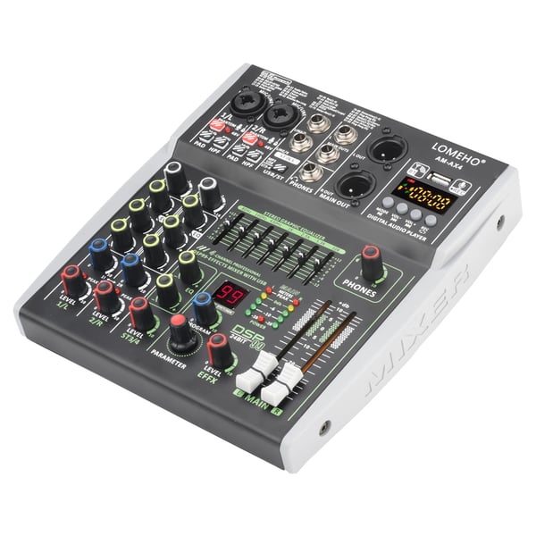 Mini Audio Mixer, 4 Kanaler, 99 DSP Effekter,4 Kanal-EU STIK