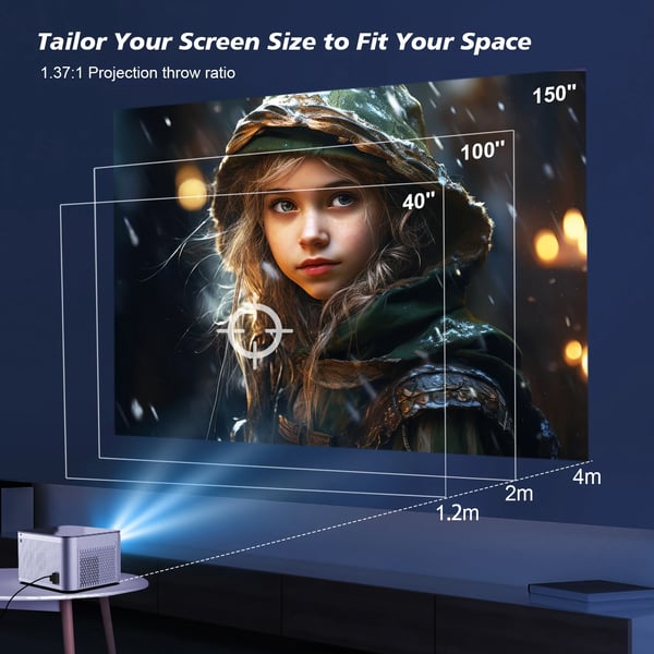 Hjemmeprojektor, Native 1080P Opløsning, 580 ANSI Lumen, Bluetooth Kompatibilitet,EU stik, HY350-Sort-Opgraderet