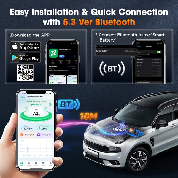 Akku Testeri, Bluetooth-yhteys, Reaaliaikaiset Diagnostiikat,BM300 PRO