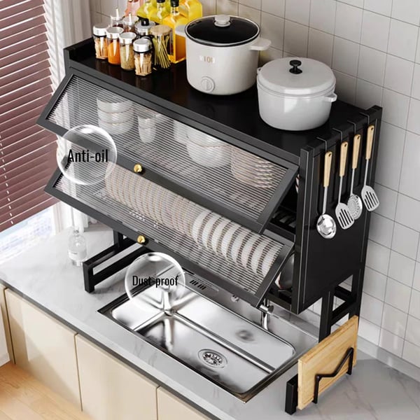 Opvaskestativ, Pladsbesparende Design, Nem Vedligeholdelse,L, sort, 4-niveau