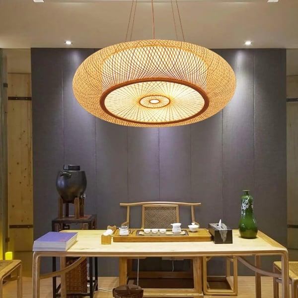 Hængende Lampe, Naturlig Bambus, Elegant Design,Ingen pære (E27), 50cm