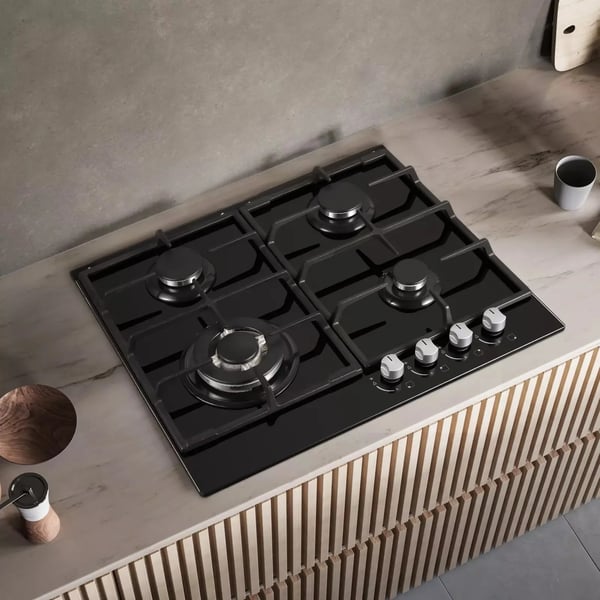 TopStrong 4-brænder gaskogeplade, kraftfuld wokbrænder, nem at rengøre keramisk glas, indbygget design