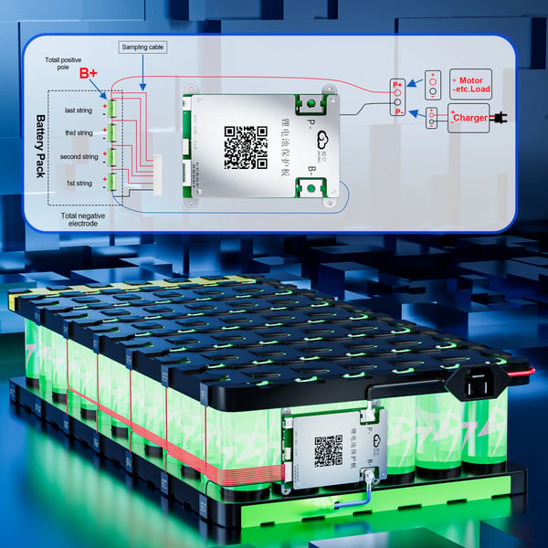 Batteristyringssystem, Aktiv Balancering, Bluetooth Kommunikation,8s, BD4A8S4P, 40A