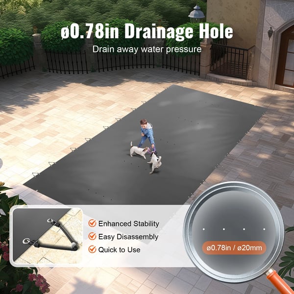 Poolsäkerhetsöverdrag, Hållbar PVC-konstruktion, Effektivt dräneringssystem,PVC4x8Svart